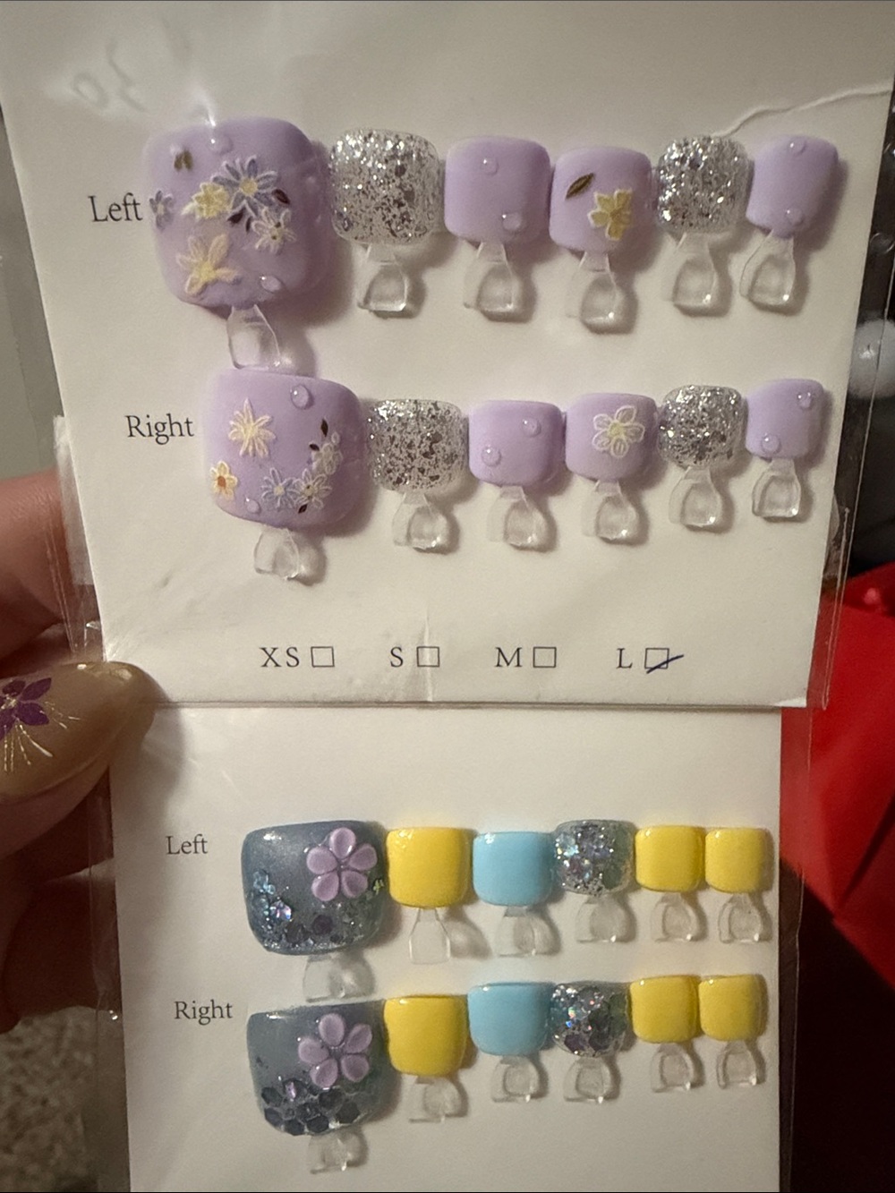 (2) size LARGE Press-On Toe Nails